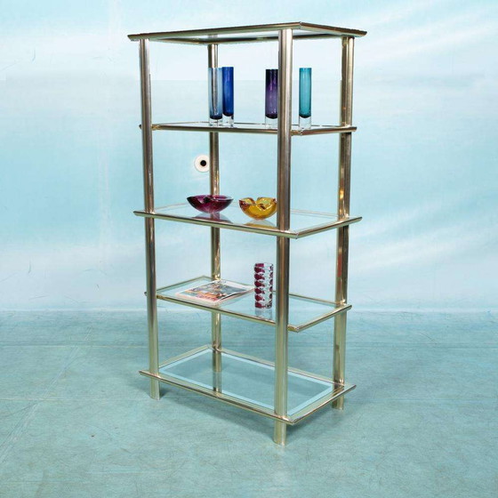 Image 1 of Midcentury chic wall unit, glass and brass display case 70s