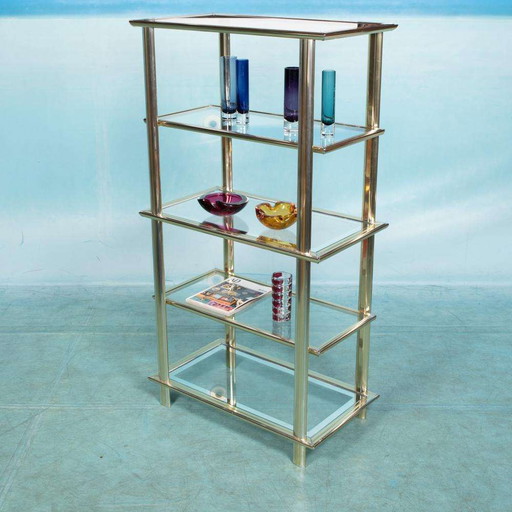 Midcentury chic wall unit, glass and brass display case 70s