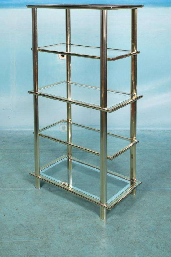 Image 1 of Midcentury chic wall unit, glass and brass display case 70s