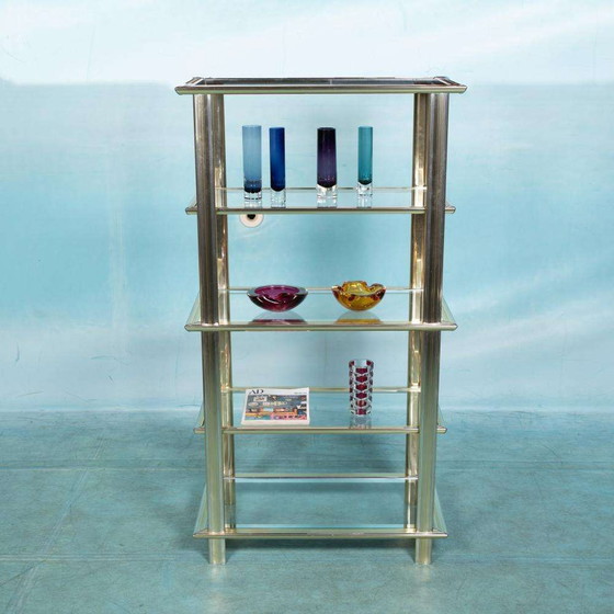 Image 1 of Midcentury chic wall unit, glass and brass display case 70s