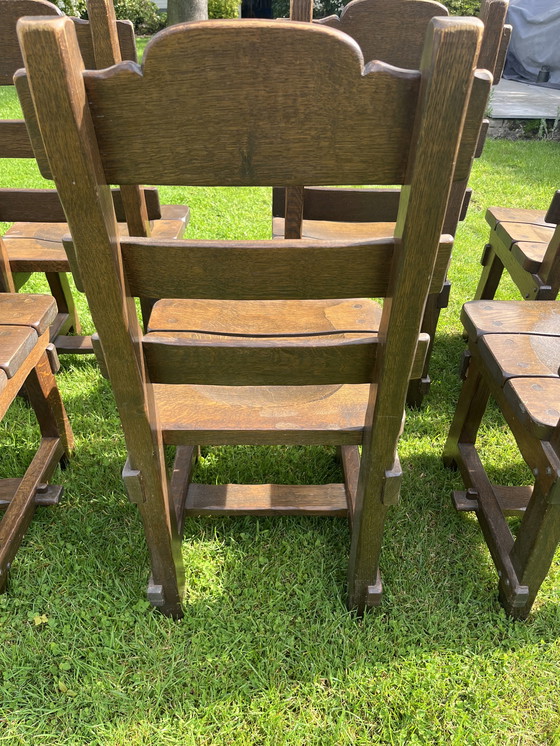 Image 1 of 6x Vintage heavy oak dining chairs