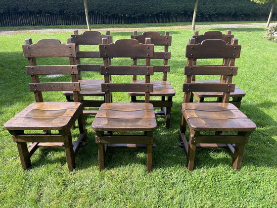 Image 1 of 6x Vintage heavy oak dining chairs