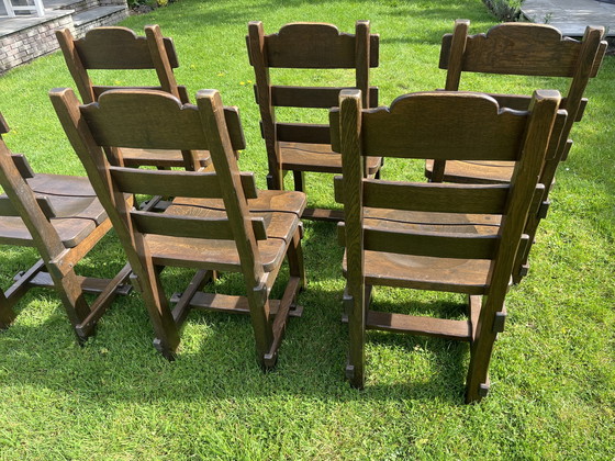 Image 1 of 6x Vintage heavy oak dining chairs