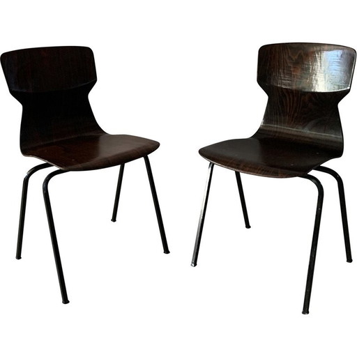 Pair of vintage chairs in wood and resin, 1960