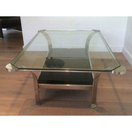 Image 1 of Vintage chrome and glass coffee table, 1970