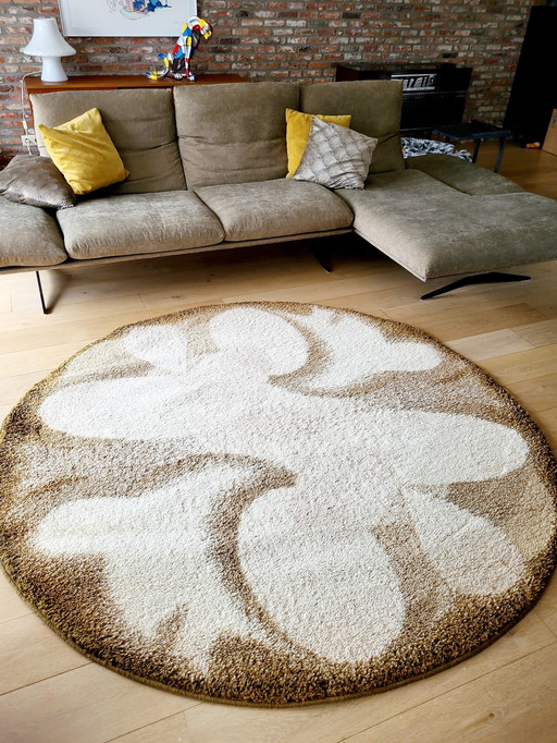 Vintage round rug, Desso, Design 1970s, Holland, size 200 cm, pure virgin wool