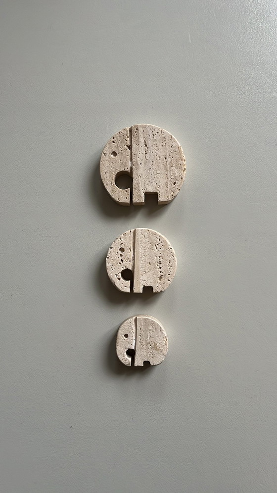 Image 1 of 3x Fratelli Manelli travertine elephants