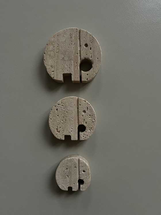Image 1 of 3x Fratelli Manelli travertine elephants