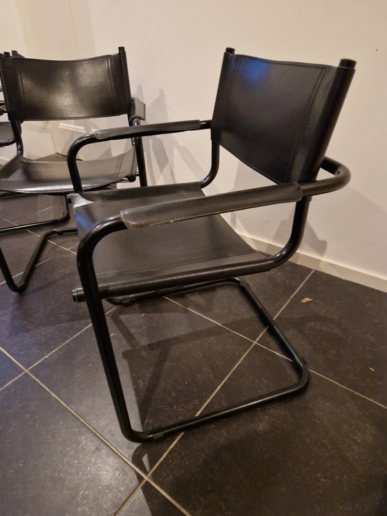 Image 1 of Black Leather Sled Chairs 3X