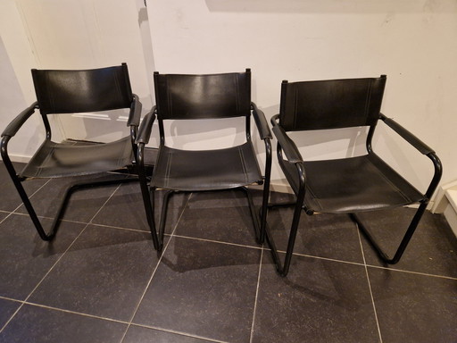 Black Leather Sled Chairs 3X