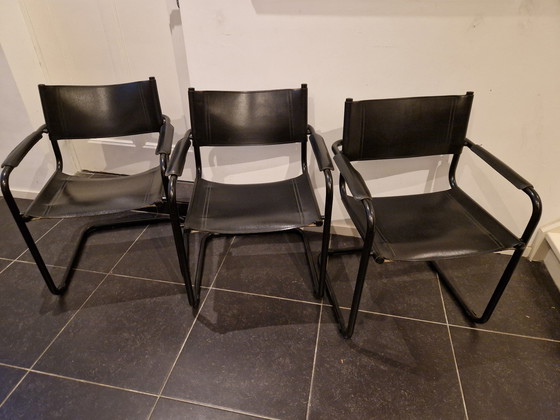 Image 1 of Black Leather Sled Chairs 3X