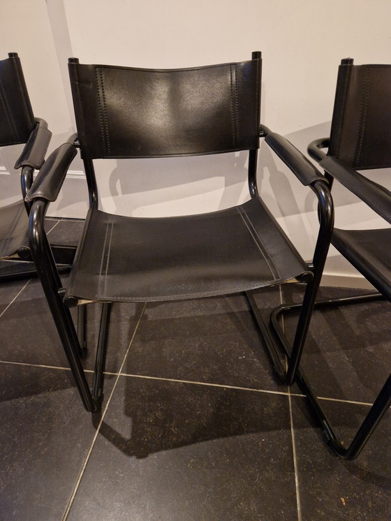 Image 1 of Black Leather Sled Chairs 3X