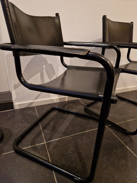 Image 1 of Black Leather Sled Chairs 3X