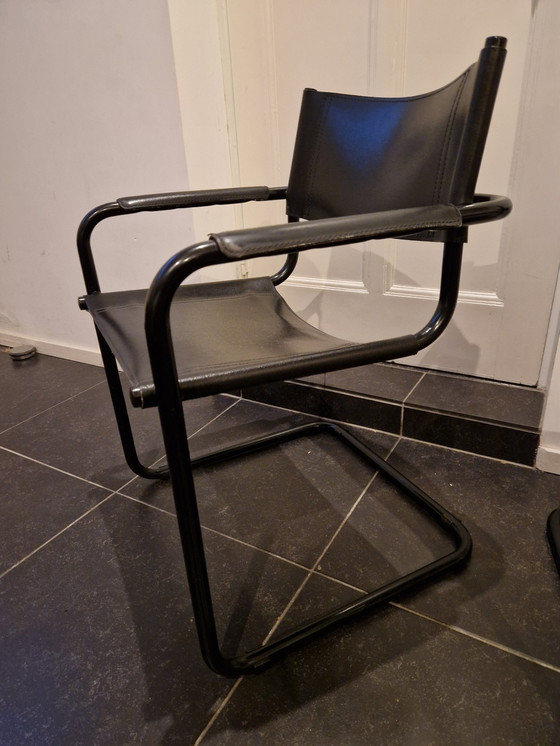 Image 1 of Black Leather Sled Chairs 3X