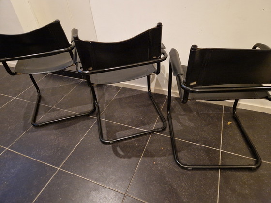 Image 1 of Black Leather Sled Chairs 3X