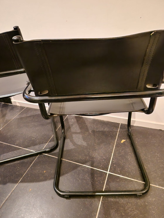 Image 1 of Black Leather Sled Chairs 3X