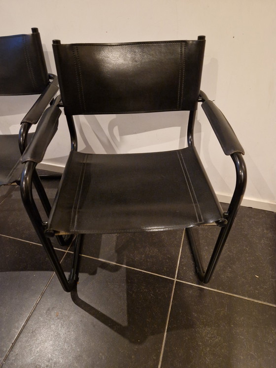 Image 1 of Black Leather Sled Chairs 3X