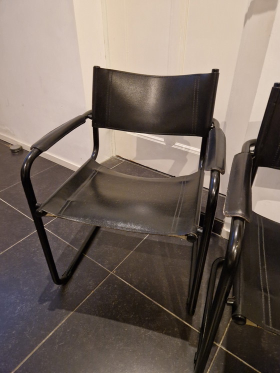 Image 1 of Black Leather Sled Chairs 3X