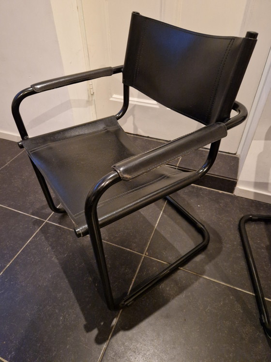 Image 1 of Black Leather Sled Chairs 3X