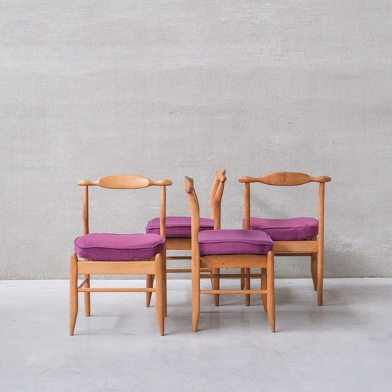 Image 1 of Set of 4 vintage oakwood 'Fumay' chairs by Guillerme et Chambron, France 1960