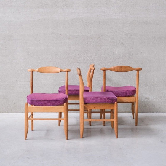Image 1 of Set of 4 vintage oakwood 'Fumay' chairs by Guillerme et Chambron, France 1960