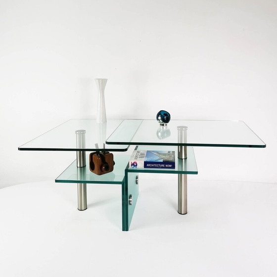 Image 1 of Vintage glass and metal table, Germany 1990