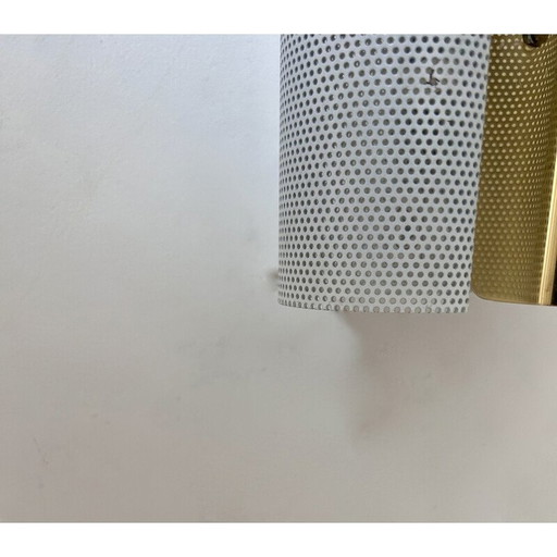 Pair of vintage wall lamp in brass and white perforated metal by Hans Agne Jakobsson, Sweden 1980