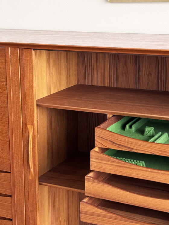 Image 1 of Large Danish Mid - Century Modern Teak Sideboard with Tambour Doors by Arne Vodder for Sibast