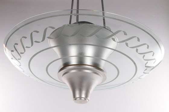 Image 1 of Art Deco Large Pendant Lamps with cut glass England 1930s