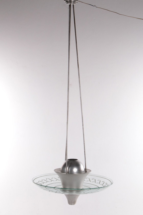 Image 1 of Art Deco Large Pendant Lamps with cut glass England 1930s