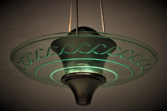 Image 1 of Art Deco Large Pendant Lamps with cut glass England 1930s