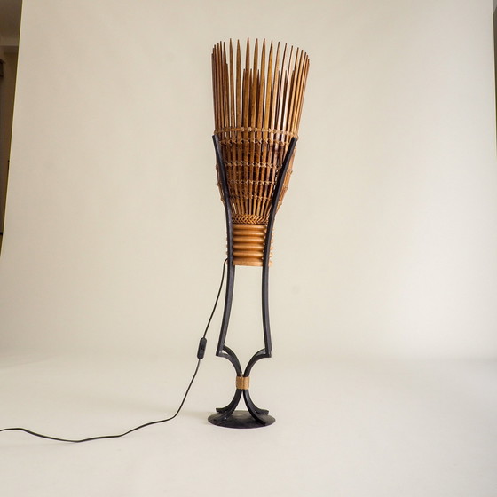 Image 1 of Lampada da terra in bambù e ferro battuto