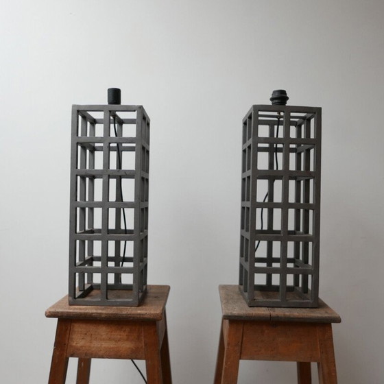 Image 1 of Pair of vintage geometric metal table lamps, Germany 1980