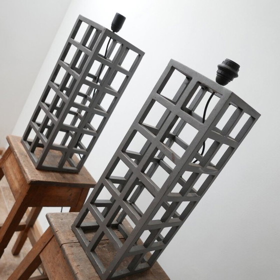 Image 1 of Pair of vintage geometric metal table lamps, Germany 1980