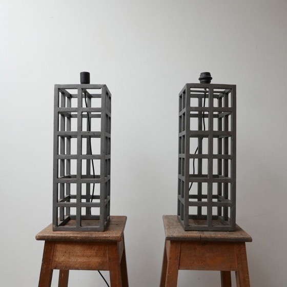 Image 1 of Pair of vintage geometric metal table lamps, Germany 1980