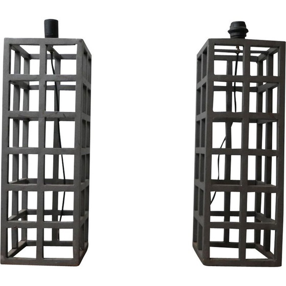 Image 1 of Pair of vintage geometric metal table lamps, Germany 1980
