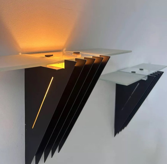 Image 1 of 2 lampade da parete vintage, metallo laccato nero e vetro, Sce Francia 1980