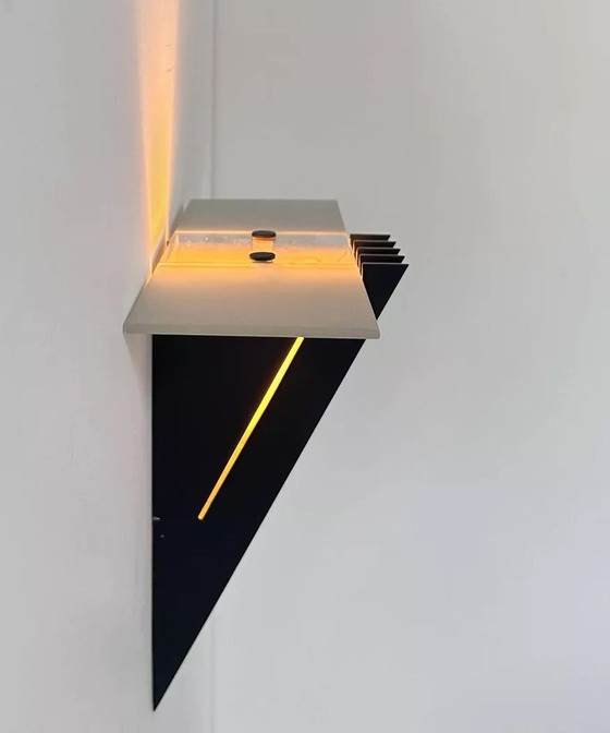 Image 1 of 2 lampade da parete vintage, metallo laccato nero e vetro, Sce Francia 1980