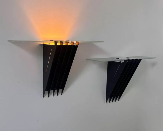 Image 1 of 2 lampade da parete vintage, metallo laccato nero e vetro, Sce Francia 1980