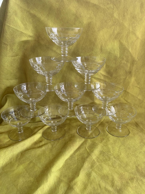 Image 1 of 10X Crystal Champagne Coupes From The 1930s