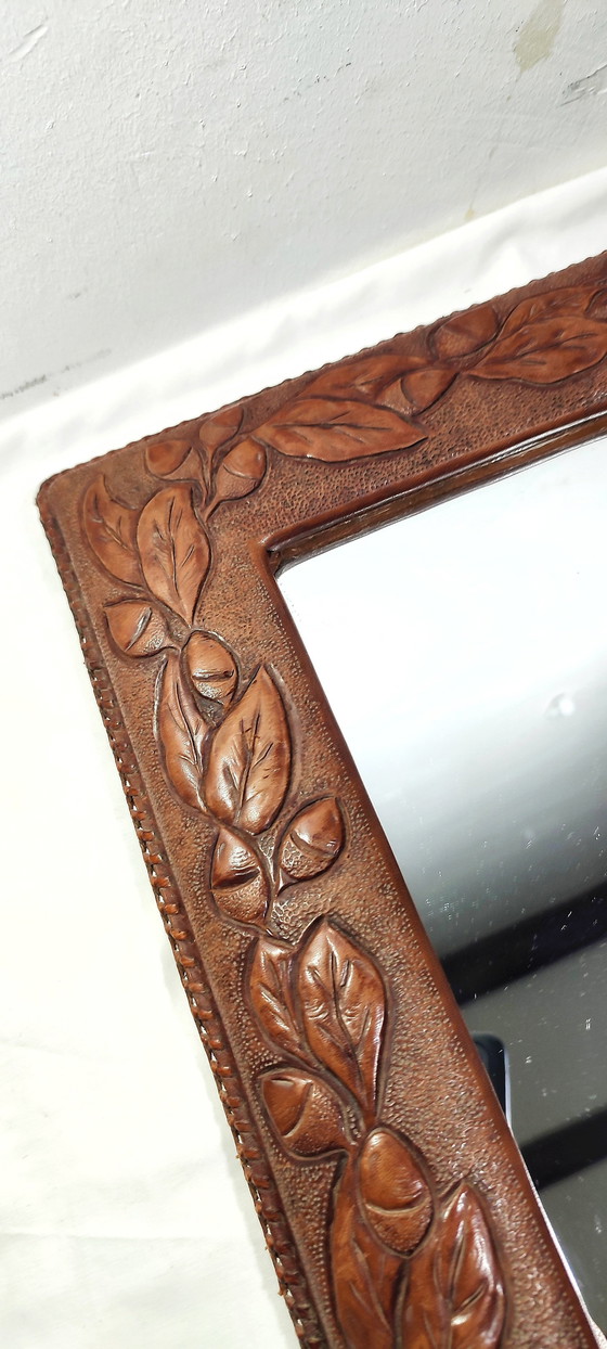 Image 1 of Leather Wall Mirror. Spain, 1970S.