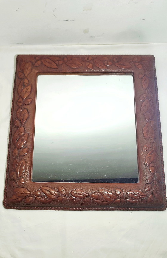 Image 1 of Leather Wall Mirror. Spain, 1970S.