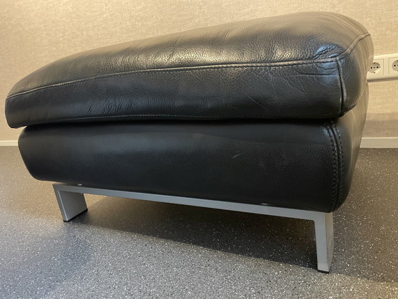 Image 1 of Black Leather Montel Hocker/Pouf