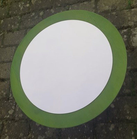 Image 1 of Round Green Wood Framed Mirror, 1970S