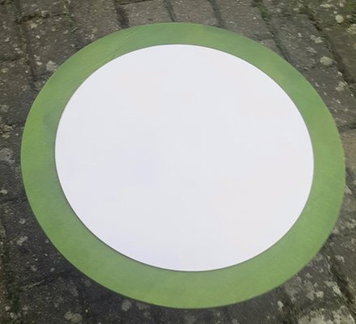 Round Green Wood Framed Mirror, 1970S