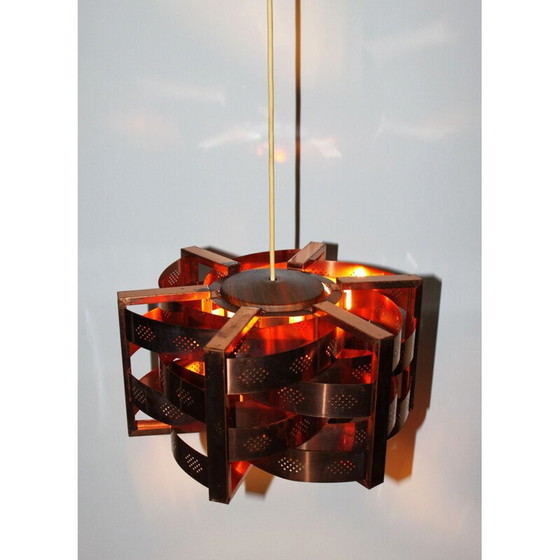 Image 1 of Lámpara colgante vintage de cobre de Werner Schou para Coronell Electro, Dinamarca, 1969