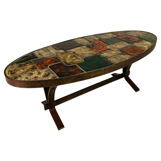 Image 1 of Oval coffee table - tile table - 1970s