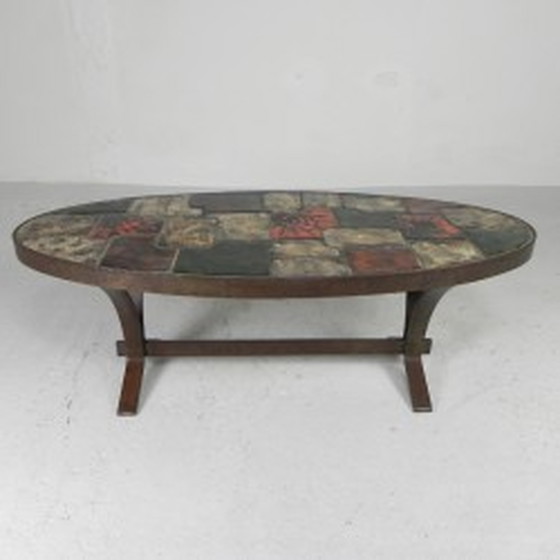 Image 1 of Oval coffee table - tile table - 1970s