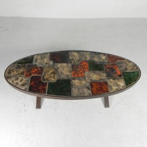 Image 1 of Oval coffee table - tile table - 1970s