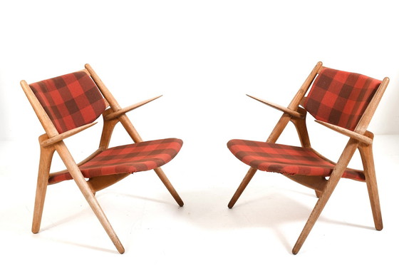 Image 1 of Early Pair CH-28 Oak Easychairs by Hans J. Wegner